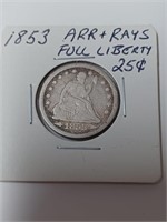 Silver 1853 Seated Liberty Quarter
