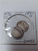 Silver 1876, 1891 Seated Liberty Dimes