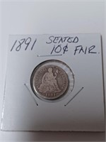Silver 1891 Seated Dime