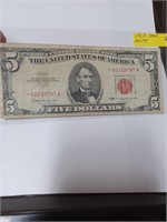 1963 Red Star Note Five Dollar Bill