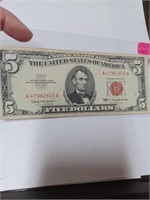 1963 Red Seal Five Dollar Bill