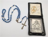 Blue rosary first Communion pendant