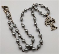 Silver tone bead cross necklace