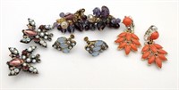 4 pair rhinestone bead clip earrings