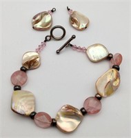 Shell pink bead Toggle bracelet earring pieces
