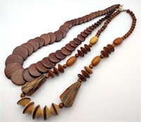 2 carved would bead necklaces