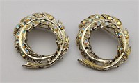 2 gold tone iridescent wreath brooches