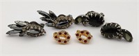 3 pair rhinestone clip earrings