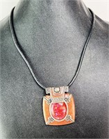 Vintage Leather Corded Necklace with Vint. Pendant