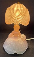 SWEET 1940'S PINK GLASS SOUTHERN BELL BOUDOIR LAMP