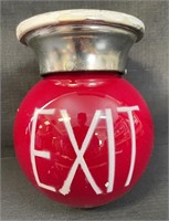 DESIRABLE VINTAGE EXIT SIGN LIGHT W RED GLOBE
