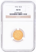 Coin 1912 $2.50 Indian Head Gold Piece NGC AU55