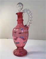 CRANBERRY ENAMELLED EWER APPLIED HANDLE VICTORIAN