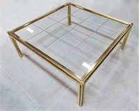 Square Brass Coffee Table with Glass Top