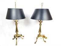 Pair of Brass Lamps w/ Tripod Base & Black Shades