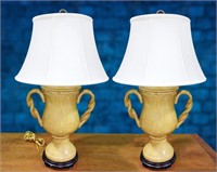Pair of Mustard Ceramic Vase-Form Lamps