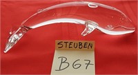 F - STEUBEN GLASS WHALE FIGURINE 3X10" (B67)