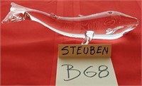 F - STEUBEN GLASS WHALE 3X7" (B68)