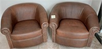 F - PAIR OF LEATHER CLUB CHAIRS (B3)