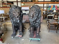 5ft Lion Pair Sitting Bronze Statues