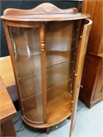 ANTIQUE BOW FRONT CHINA CABINET WITH GLASS SHELVES