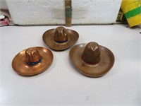 3 Vintage Copper Cowboy Hat Ashtrays
