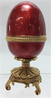 FINE FABERGÉ EGG RUBY RED ENAMEL & SIGNED STAND