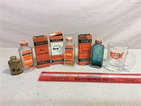 Vintage dental powder tin, Tone’s bottles and