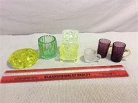 Vintage glass items- flower frog, toothpick