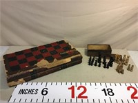 Vintage checkers/ chess board and pieces-