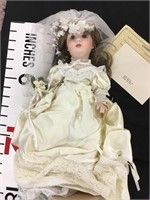 Tarko all original porcelain bride doll, stand