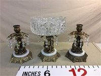 Crystal and marble bowl and candle holders.
