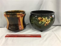 Pottery planters brown stripe or floral