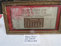 Framed First National Bank 1910 Calendar
