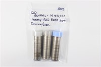 120 Buffalo Nickels - mostly full dates, common/ci