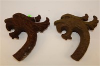 LOT OF 2 CAST IRON DRAGON HEADS - 9" IN LENGTH