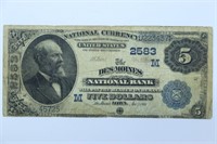 Series 1882 $5.00 National Currency-Des Moines