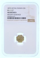 1875 Octagonal Indian Gold $1.00