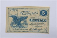 1862 Summit County Bank 5 Cent Obsolete