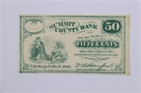 1862 Summit County Bank 50 Cent Obsolete