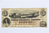 1853 Adrian Insurance Company. Three Dollars