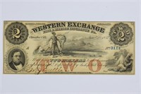 1857 Western Exchange $2.00 Note