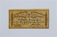 1865 $30 CSA Confederate Bond for $1000