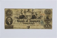 1800's $20 Bank of Augusta Georgia Bank Note