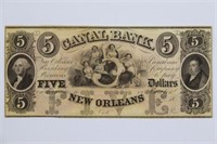 1800's $5 Canal Bank New Orleans Louisiana Note