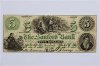 1861 $5 Sanford Bank Main Obsolete Note