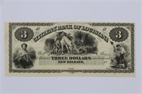 1800's $3 Citizens Bank of Louisiana UNC CSA Note