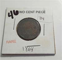 1864 Two Cent Coin Rare