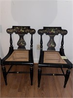 PAIR OF TOLL PAINTED CHAIRS CANE BOTTOM
