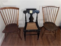 LOT OF 3 WOODEN CHAIRS ONE IS CANE BOTTOM